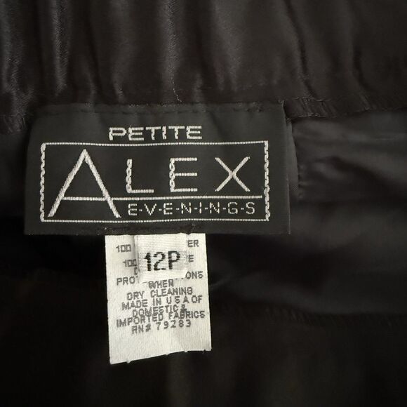Vintage ALEX EVENINGS Midi Skirt 12P Black Straight Pencil Satin Side Buttons - Picture 9 of 11